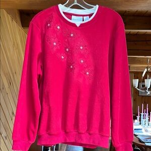 Alfred Dunner Red Sweater with Floral Embroidery